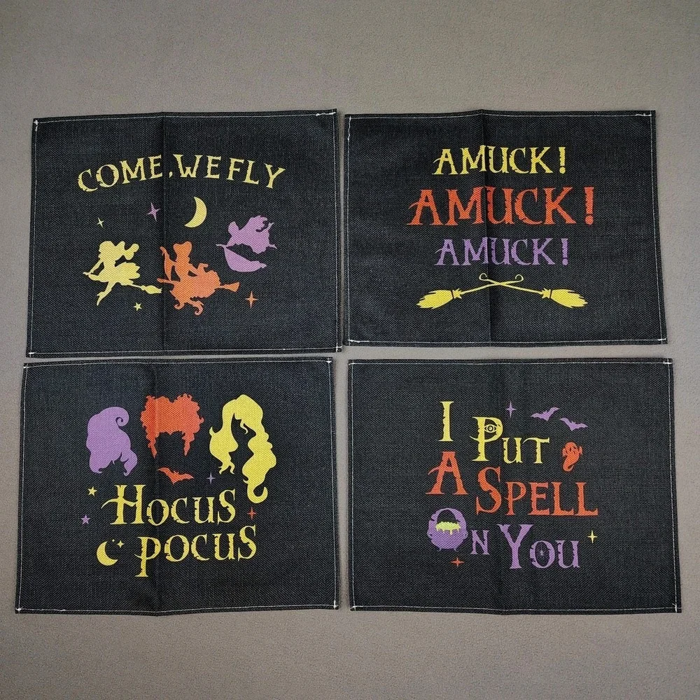 Hocus Pocus Placemats Set (4) Sanderson Sisters Halloween Decorations New 12x15